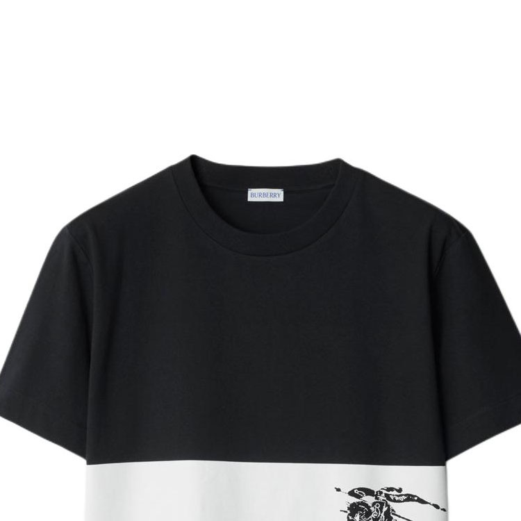 Sizing Burberry 黑色拼接馬術印花短袖T恤 80959361