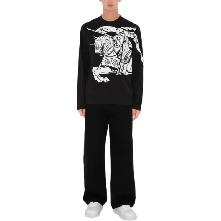 Lookbook 버버리 블랙 코튼 크루넥 스웻셔츠 스트라이프 프린트 디자인. 80951571