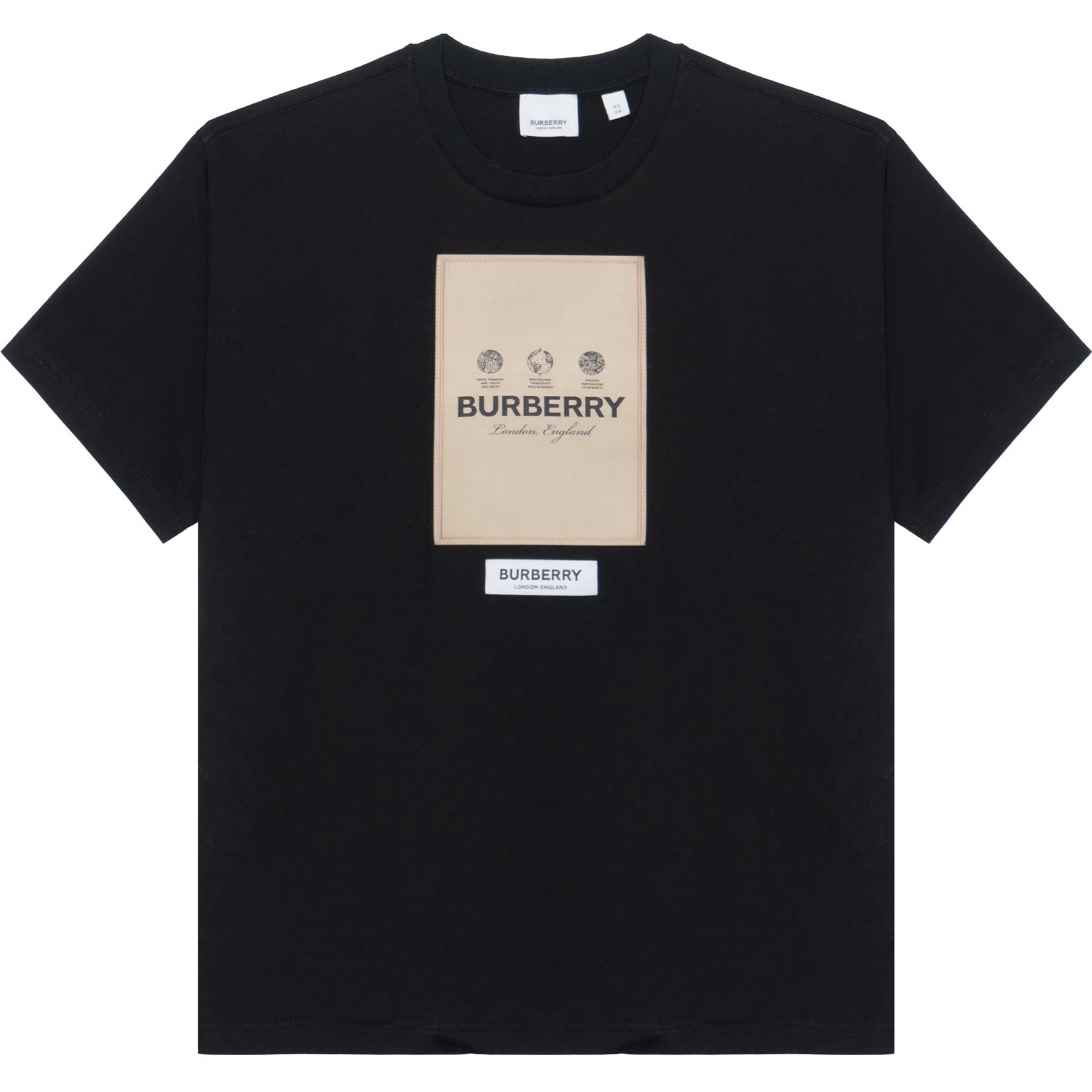Burberry  Black Crew Neck T-Shirt with Logo and Patch Details. 80570991