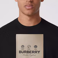 Sizing Camiseta Negra Burberry Cuello Redondo con Logo y Detalles de Parches. 80570991