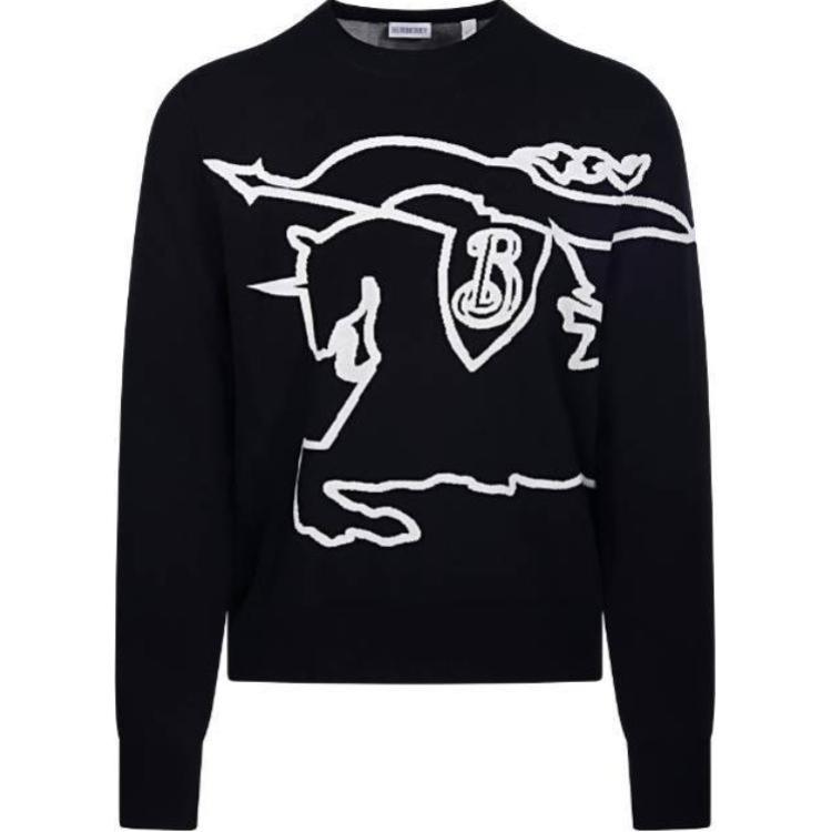 Burberry  Black Crewneck Printed Slim Fit Long-Sleeve Sweater 80952941