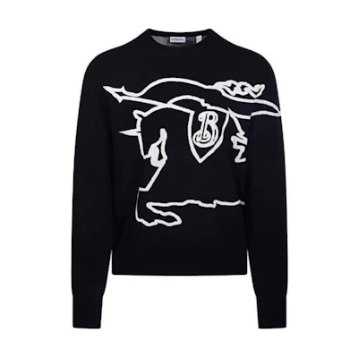 Burberry Black Crewneck Printed Slim Fit Long-Sleeve Sweater 80952941