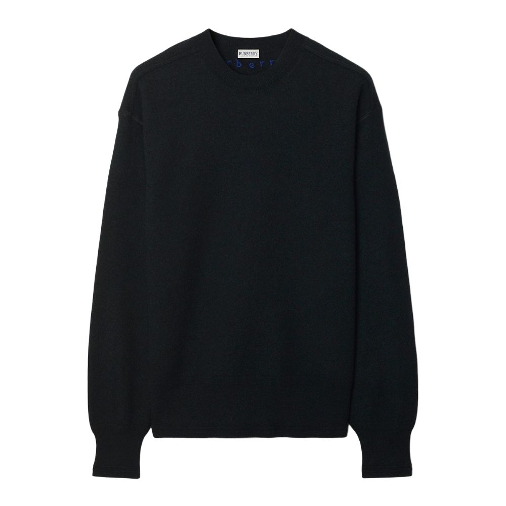 Burberry  Black Crewneck Sweater with Solid Color and Embroidered Logo. 80762601