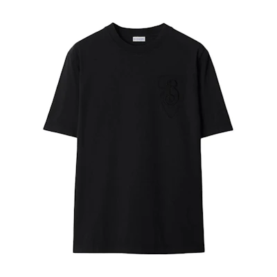 Burberry Black Crewneck T-Shirt with Logo Embroidery. 80995481