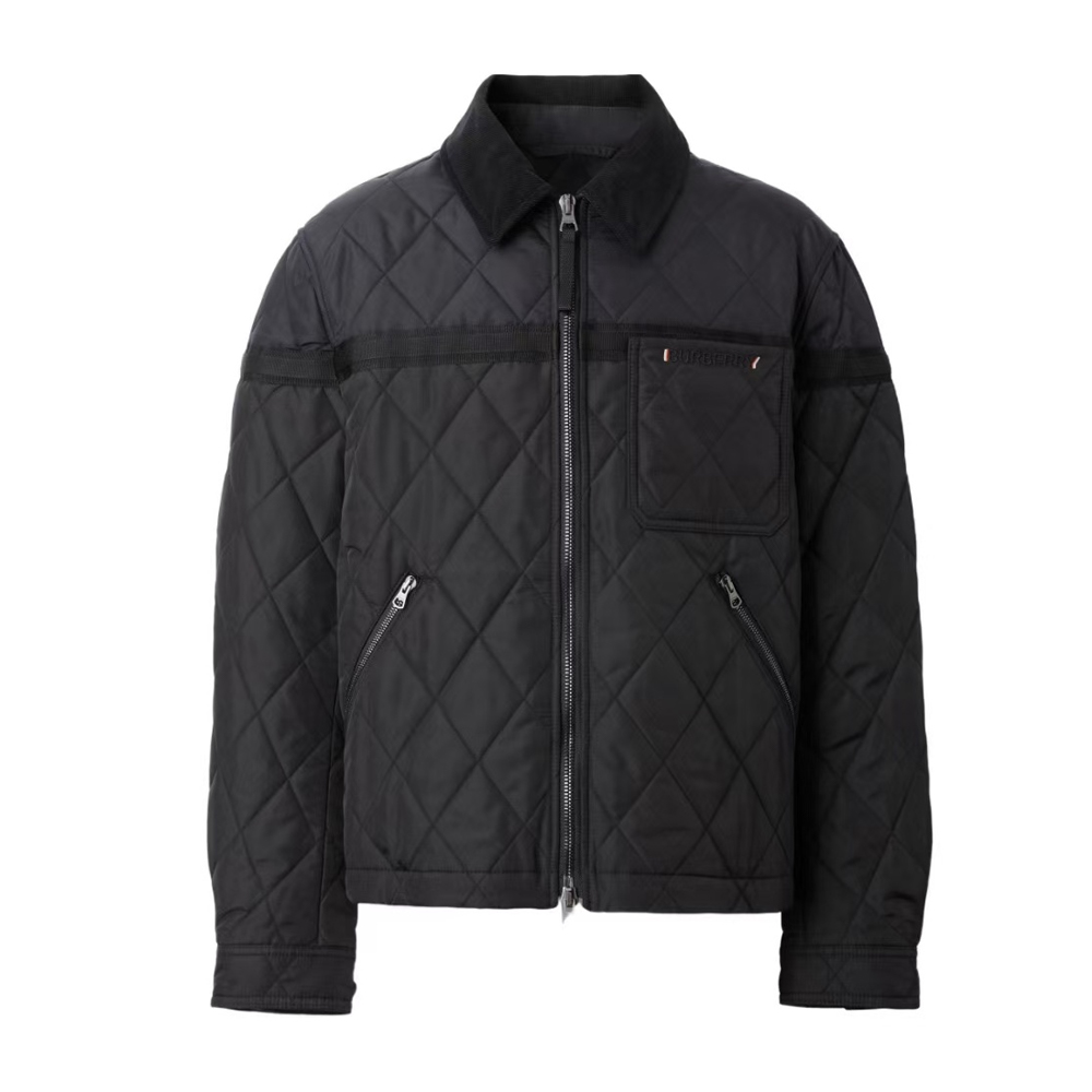 Burberry  Black Diamond Quilted Zip-Up Jacket with Chest Pocket. 80616651