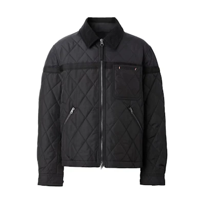 Burberry Black Diamond Quilted Zip-Up Jacket with Chest Pocket. 80616651