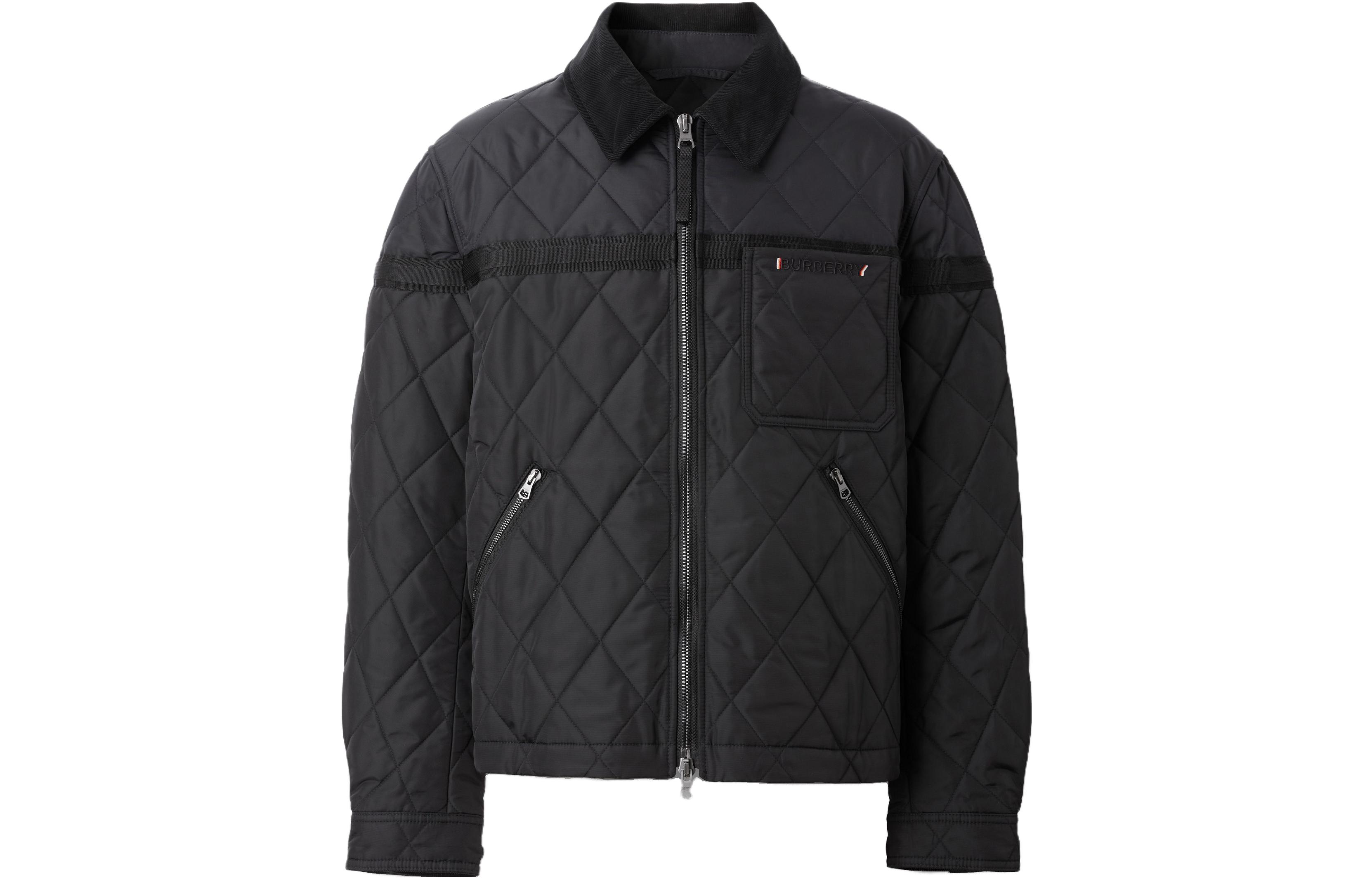 Order Burberry 黑色鑽石紋拉鍊外套附胸袋夾克 80616651