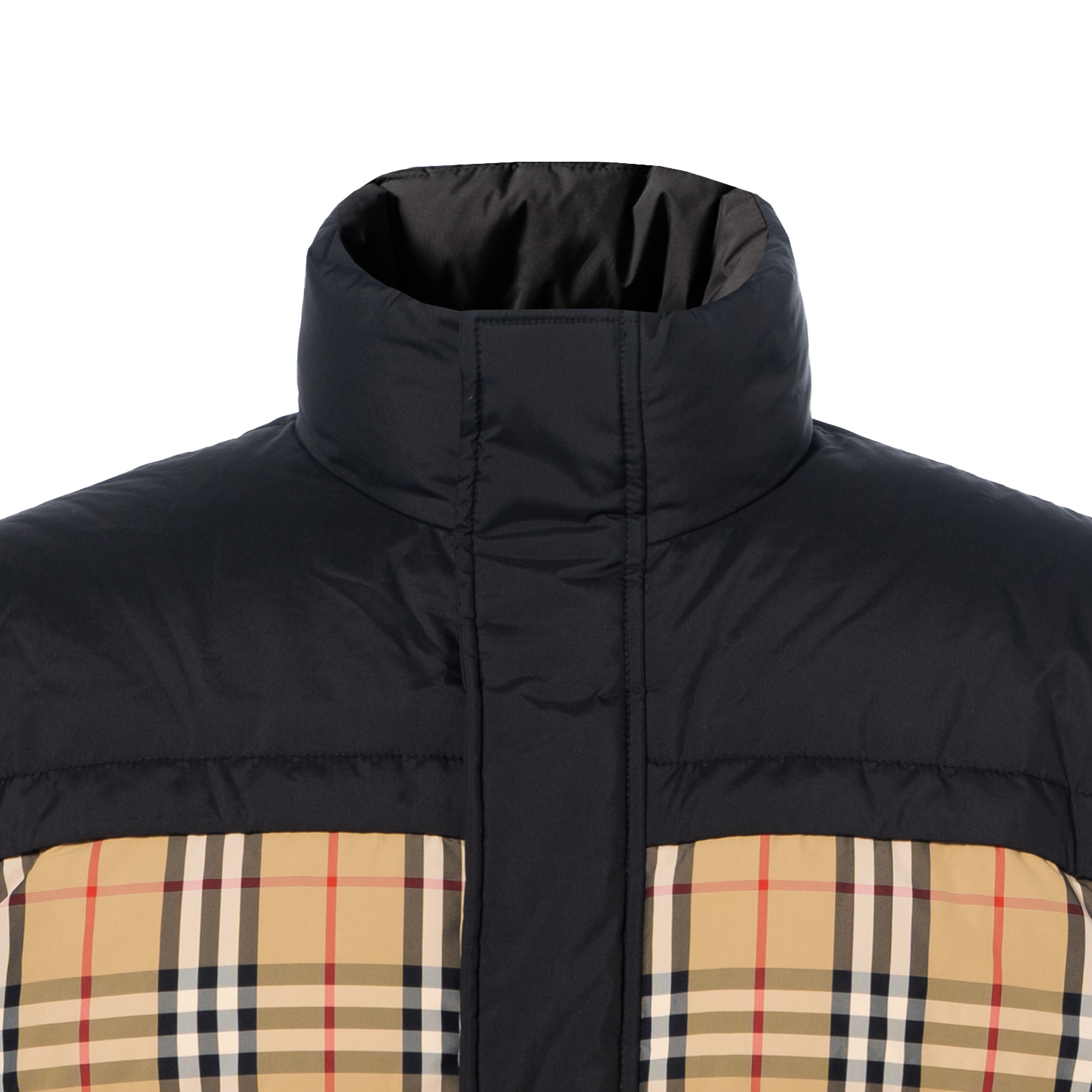 Burberry  Black Down Jacket with Patchwork Check Print and Stand Collar. 80792961 圖 4
