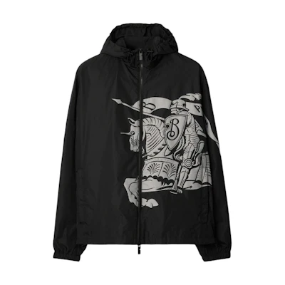 Burberry Black Equestrian Knight Logo Zip Loose Fit Hoodie Jacket 80960391