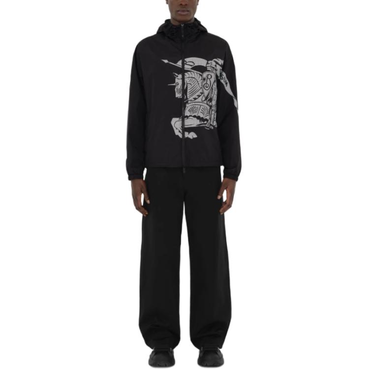 Shop Burberry  Black Equestrian Knight Logo Zip Loose Fit Hoodie Jacket 80960391