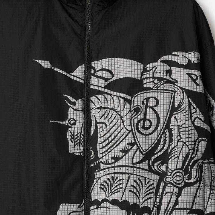 Sizing Burberry  Black Equestrian Knight Logo Zip Loose Fit Hoodie Jacket 80960391