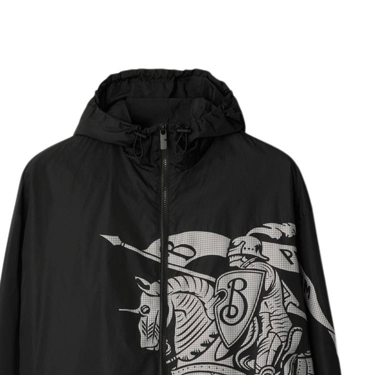 Cheap Burberry  Black Equestrian Knight Logo Zip Loose Fit Hoodie Jacket 80960391