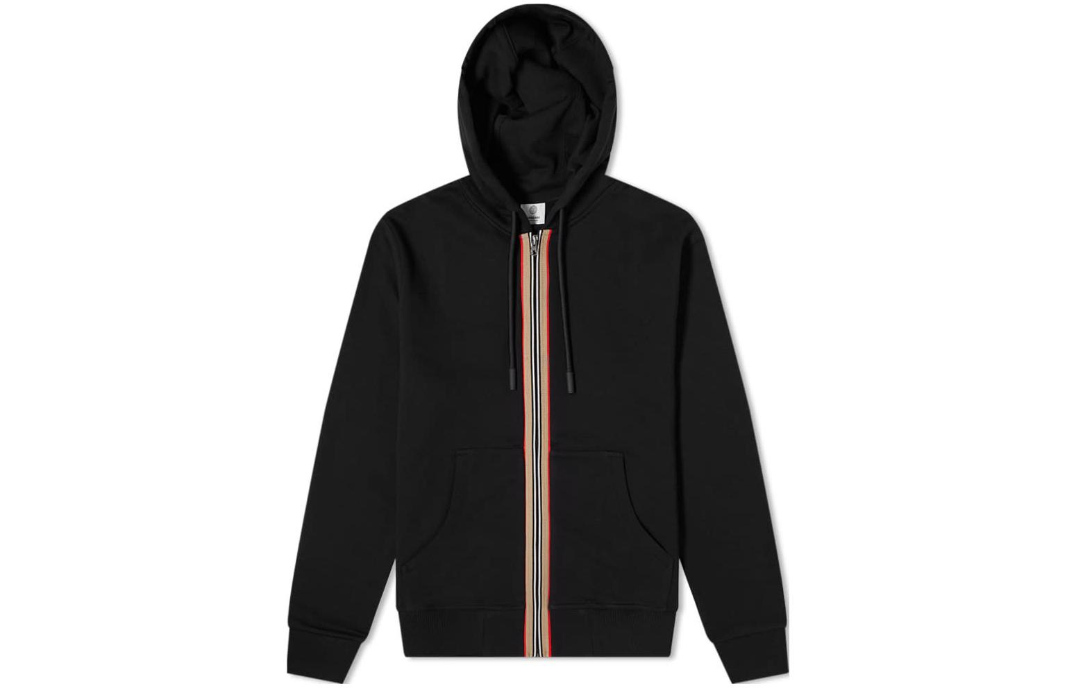Burberry  Black Hoodie with Iconic Stripe and Zipper. 8033391#A1189