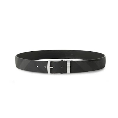 Burberry Black Leather Belt with Check Print and Pin Buckle, 3.5cm Wide. 8065987