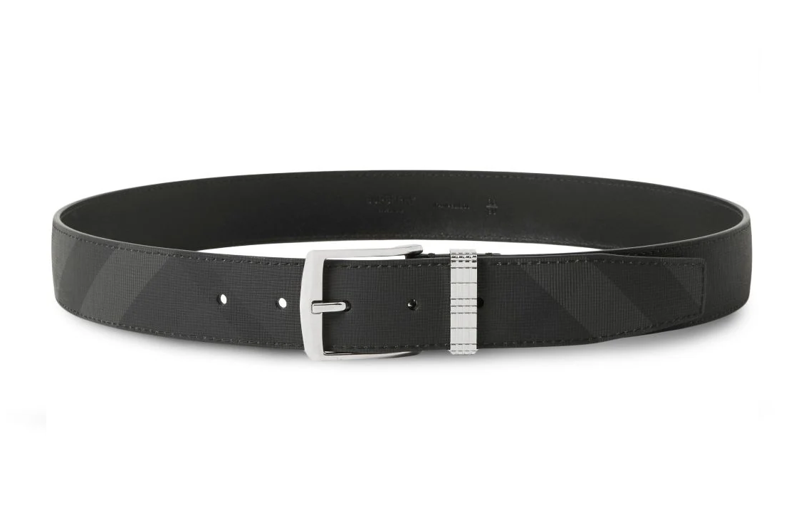 Order Burberry  Black Leather Belt with Check Print and Pin Buckle, 3.5cm Wide. 8065987