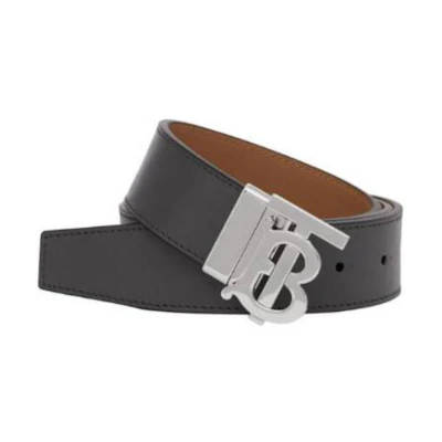 Burberry Black Leather Belt with Letter B Logo Buckle, 3.5cm Wide. 80583521