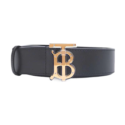 Burberry Black Leather Belt with Smooth Letter Buckle, 3.5cm Width. 8051512