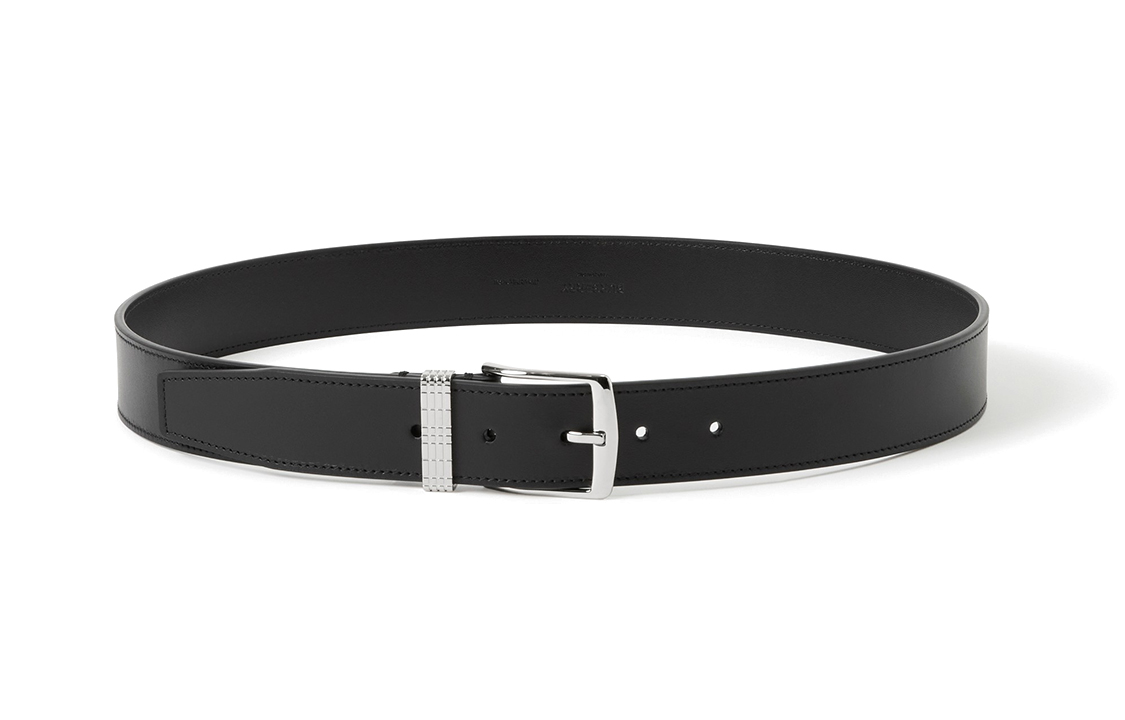 Burberry  Black Leather Belt with Solid Check Pattern, 3.5cm Width. 80659841