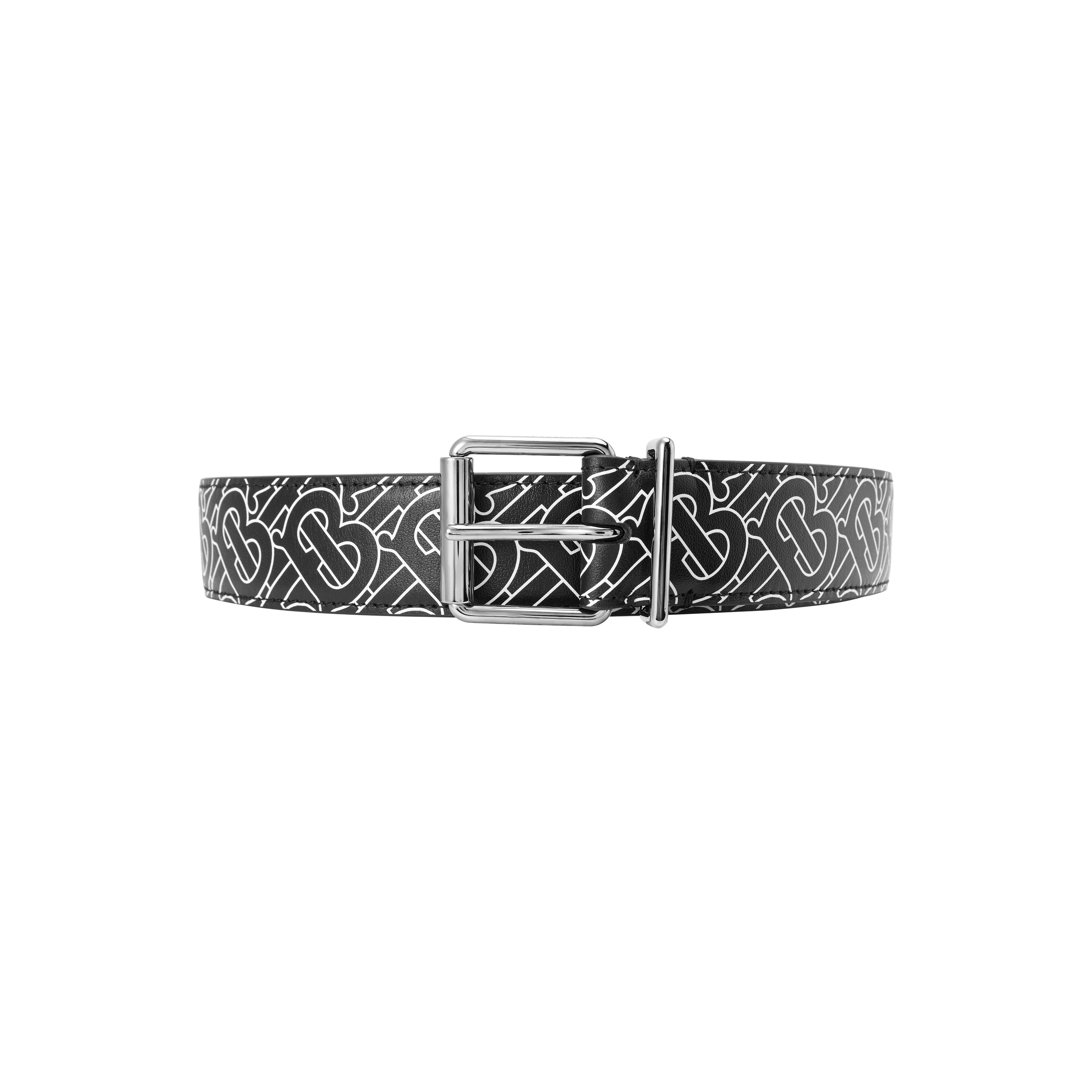 Burberry  Black Leather Belt with Trendy Letter Print, 3.5cm Width. 8049387