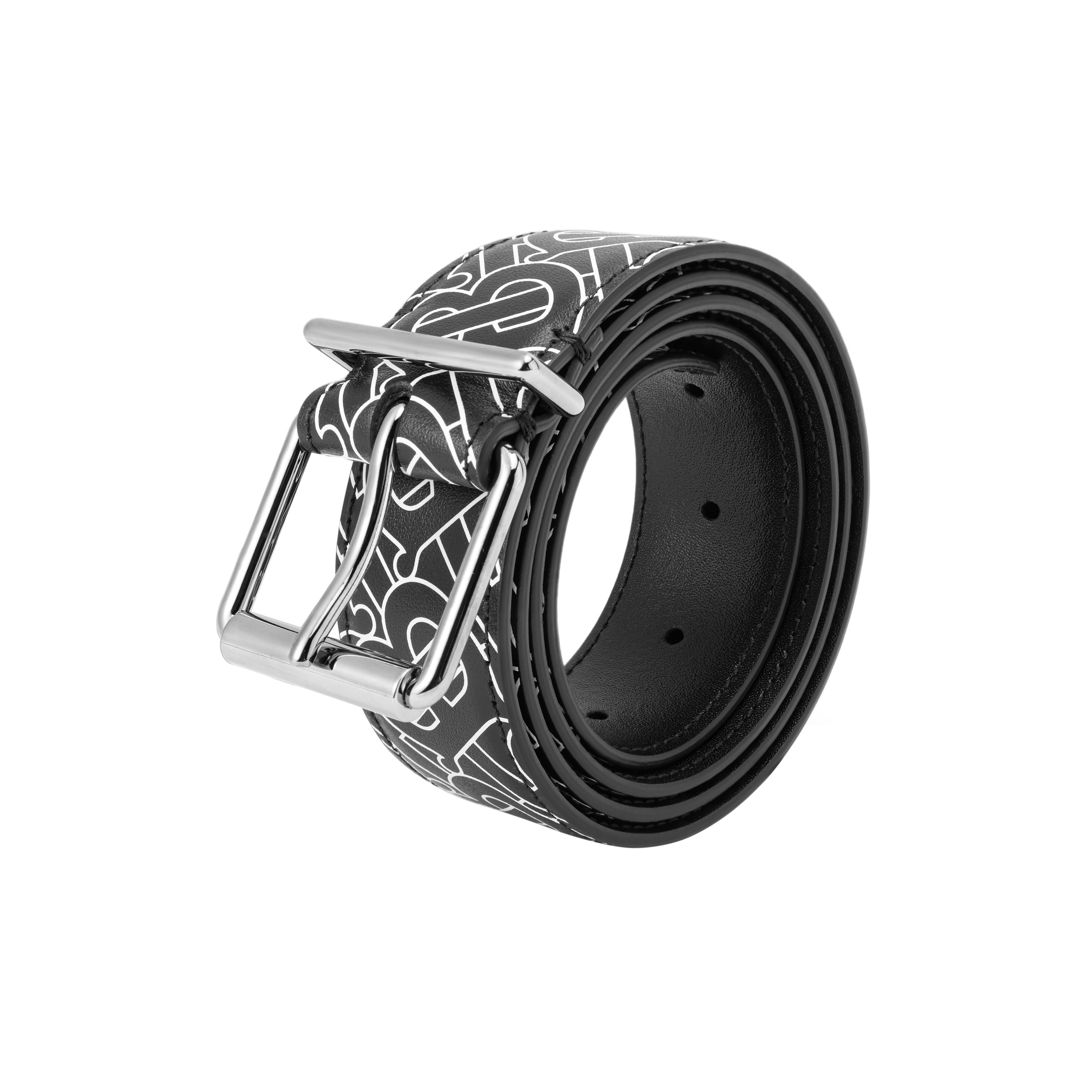 Shop Burberry  Black Leather Belt with Trendy Letter Print, 3.5cm Width. 8049387