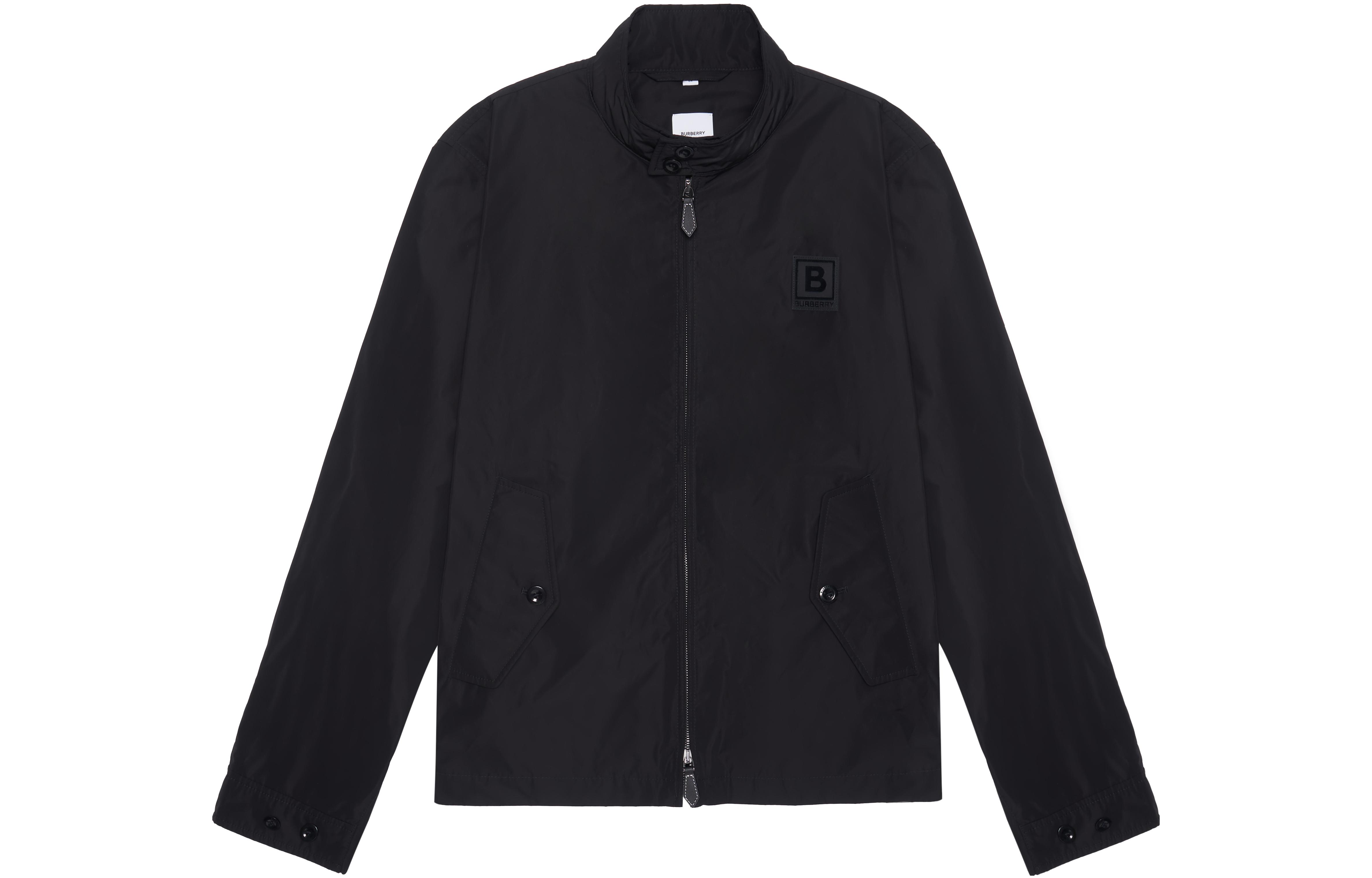 Burberry  Black Leather Logo Patch Casual Long Sleeve Jacket 80616521