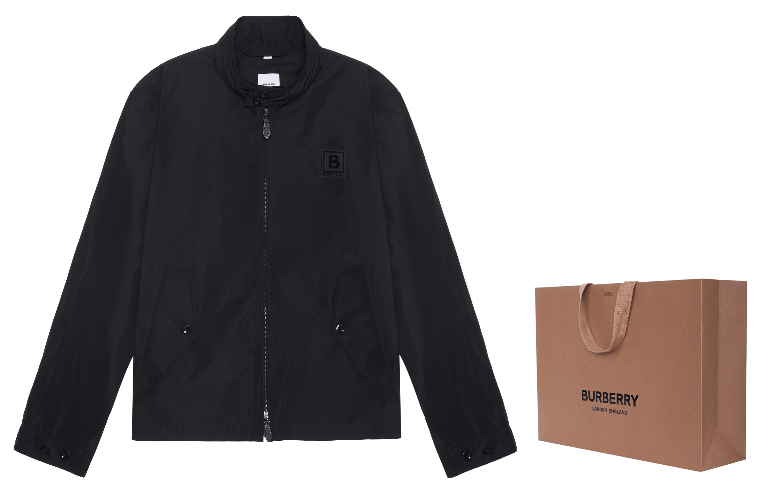 Shop 버버리 블랙 가죽 로고 패치 캐주얼 긴팔 재킷 80616521