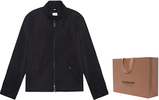 Shop Burberry 黑色皮革標誌貼片休閒長袖外套 80616521
