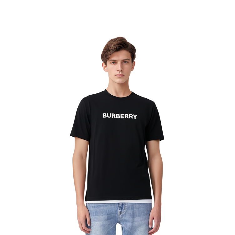 Purchase Burberry Baju T-Shirt Hitam Cetakan Huruf Leher Bulat Lengan Pendek. 80842331