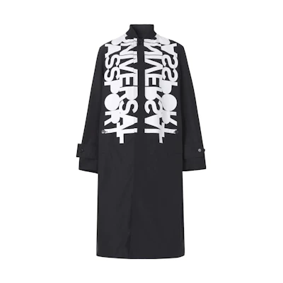 Burberry Black Letter Print Straight-Cut Button Long Sleeve Coat 80518701
