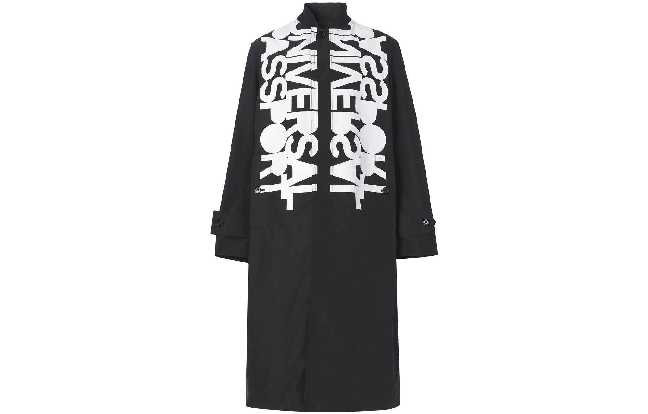 Burberry  Black Letter Print Straight-Cut Button Long Sleeve Coat 80518701 圖 2
