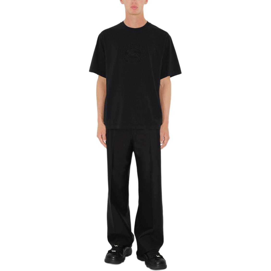 Lookbook 博柏利黑色刺绣标志圆领短袖T恤。 80951041