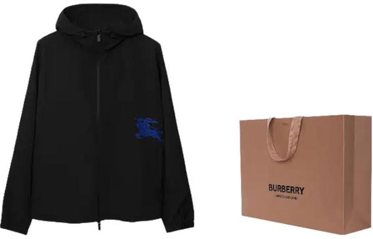 Shop 巴宝莉黑色logo刺绣宽松连帽外套. 80867141