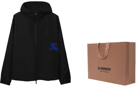 巴宝莉黑色logo刺绣宽松连帽外套. 80867141 Shop 巴宝莉黑色logo刺绣宽松连帽外套. 80867141