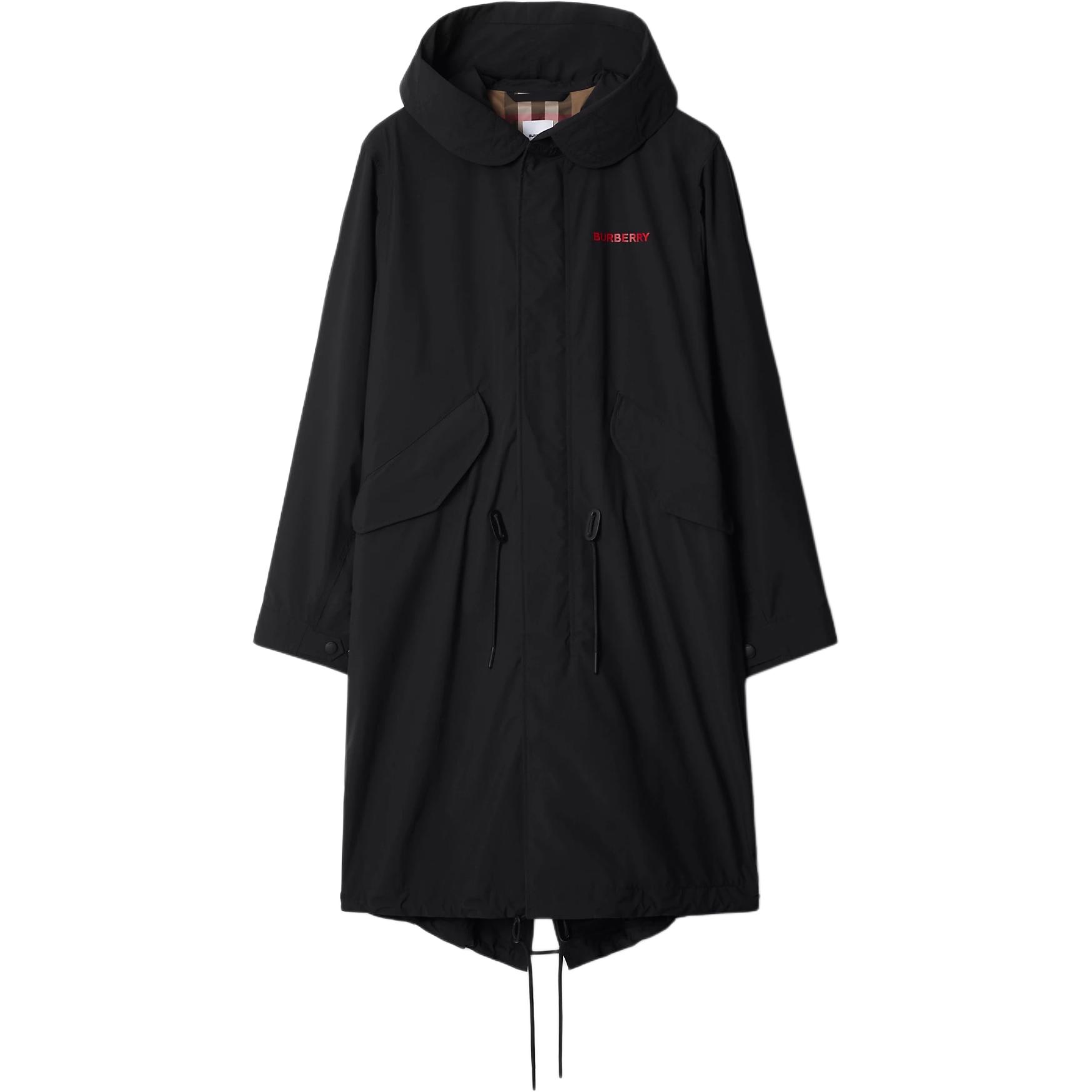 Burberry  Black Logo Print Hooded Long Sleeve Coat in Solid Color. 80842281 圖 2