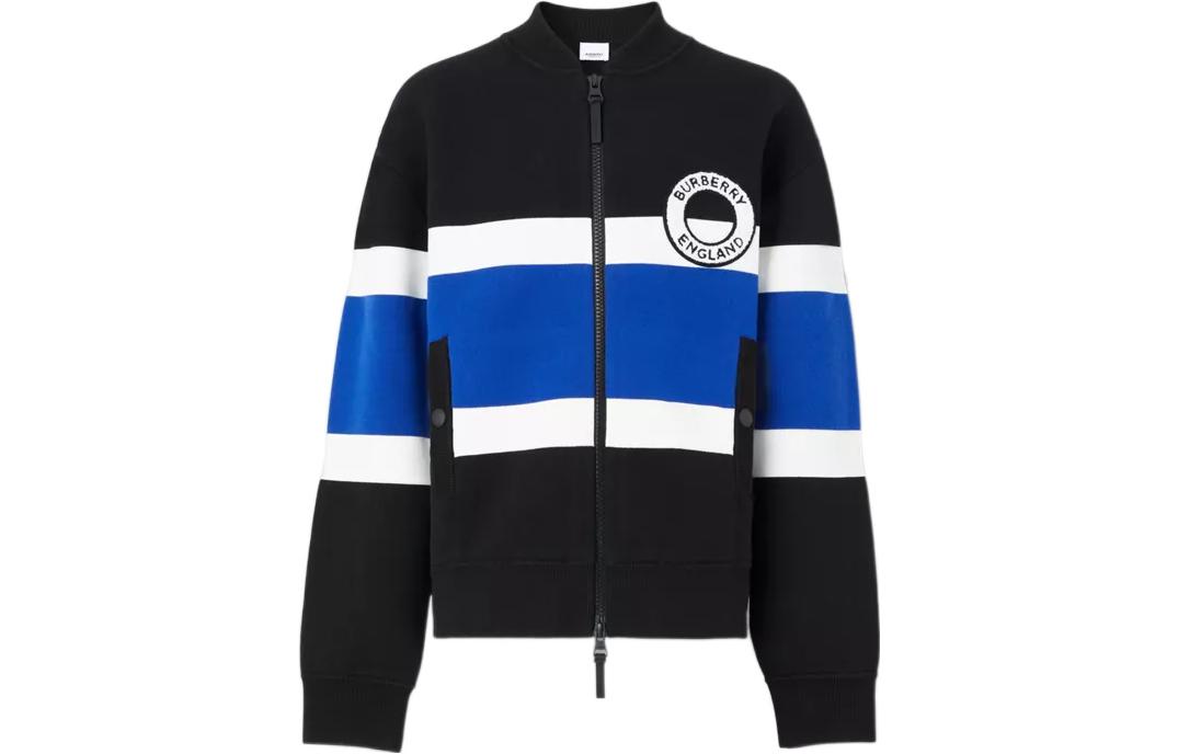 Burberry  Black Logo Striped Wool-Blend Zip Jacket 80587391