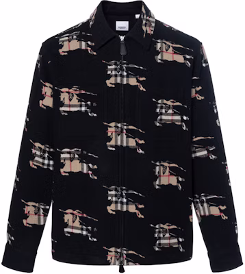 Burberry 黑色長袖拉鍊襯衫 拼接格紋設計. 80709581 Buy Burberry 黑色長袖拉鍊襯衫 拼接格紋設計. 80709581