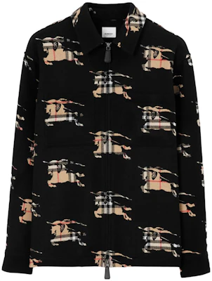 Burberry 黑色長袖拉鍊襯衫 拼接格紋設計. 80709581 Order Burberry 黑色長袖拉鍊襯衫 拼接格紋設計. 80709581