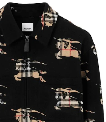 Burberry 黑色長袖拉鍊襯衫 拼接格紋設計. 80709581 Sizing Burberry 黑色長袖拉鍊襯衫 拼接格紋設計. 80709581