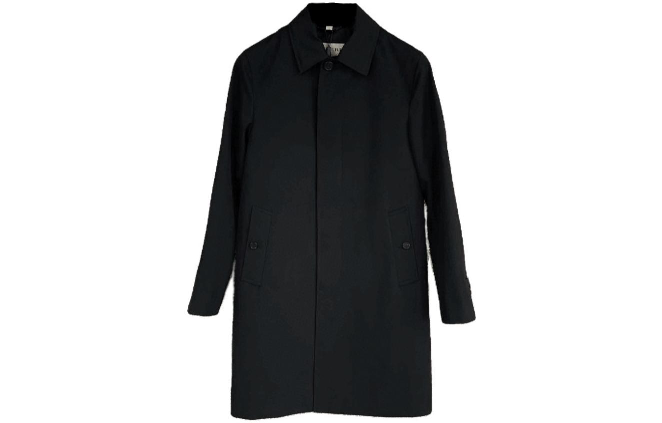 Burberry  Black Long Casual Coat with Solid Color and Button Design. 80087801