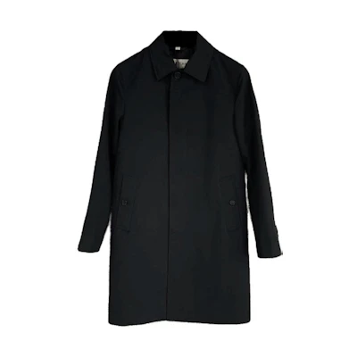 Burberry Black Long Casual Coat with Solid Color and Button Design. 80087801