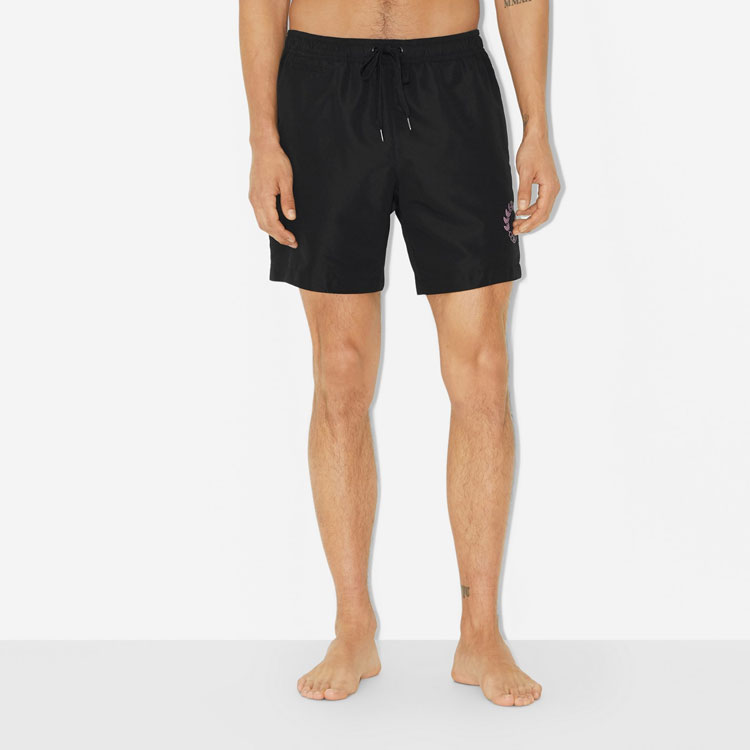 Shop Burberry  Black Oak Leaf Drawstring Swim Shorts. 80716011
