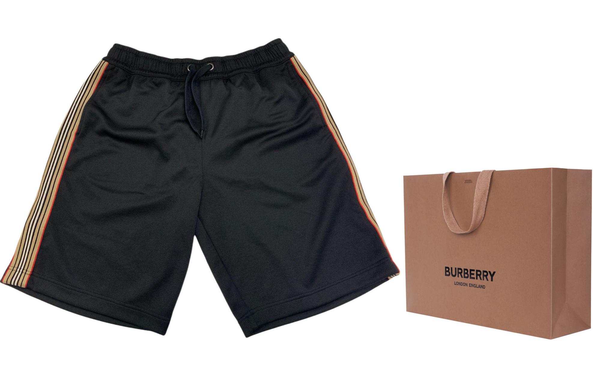 Shop Burberry  Black Side Stripe Drawstring Casual Shorts. 80710651