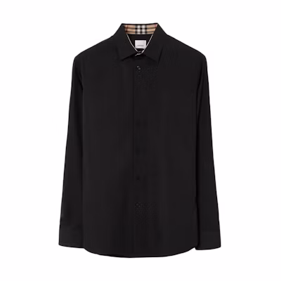Burberry Black Slim Fit Shirt with Logo Embroidery and Single Button Closure 80717991