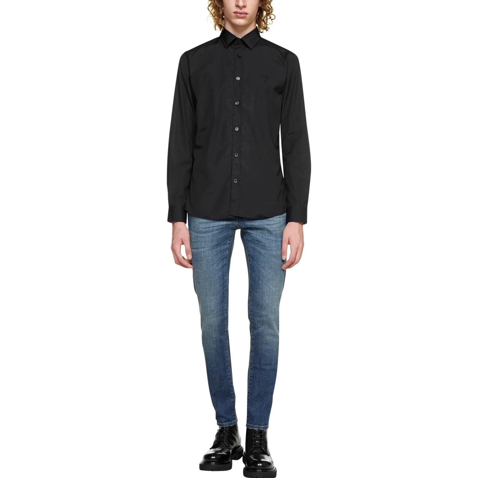 Burberry  Black Slim Fit Shirt with Logo Embroidery and Single Button Closure 80717991 圖 3