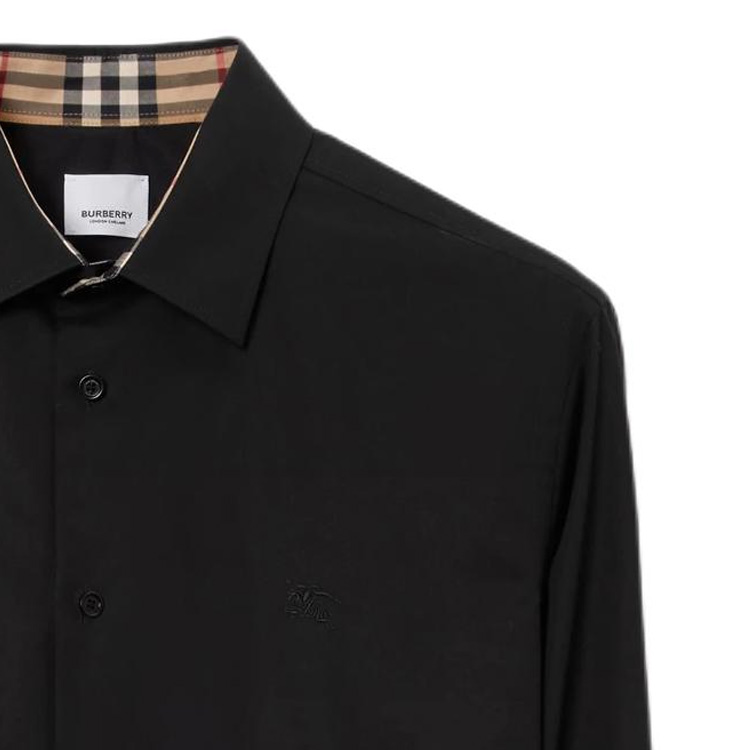 Burberry  Black Slim Fit Shirt with Logo Embroidery and Single Button Closure 80717991 圖 7