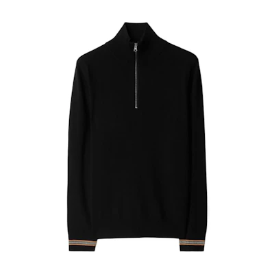 Burberry Black Solid Color Loose-Fit Baseball Collar Sweater. 80926341
