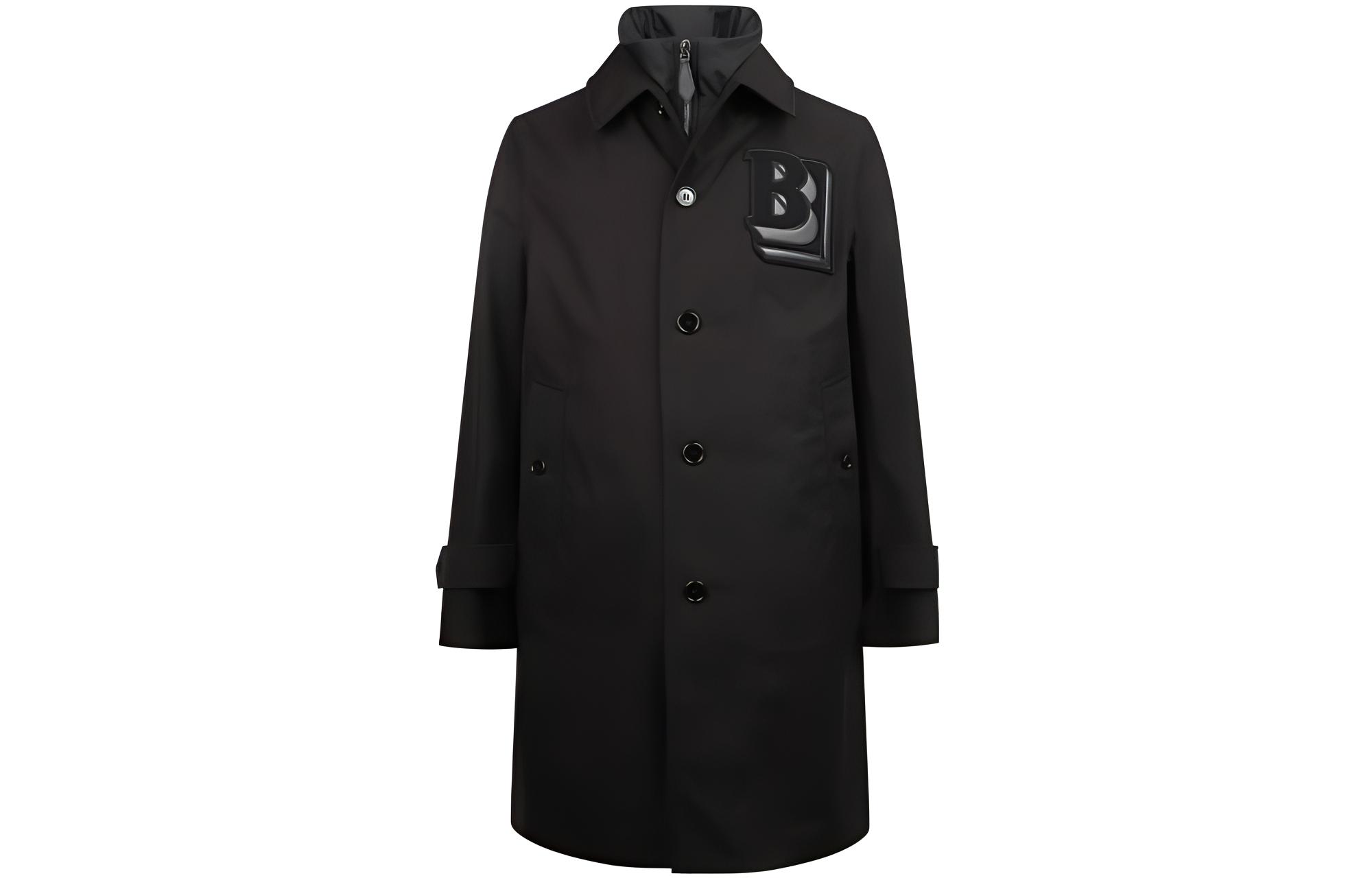 Burberry  Black Solid Color Stand Collar Button Coat 80438551