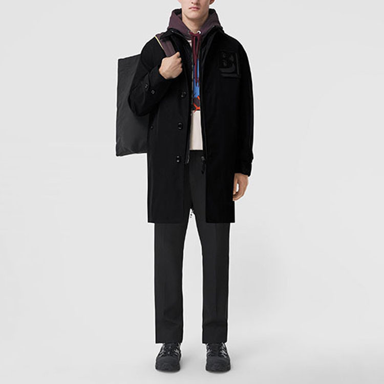Burberry  Black Solid Color Stand Collar Button Coat 80438551 圖 4