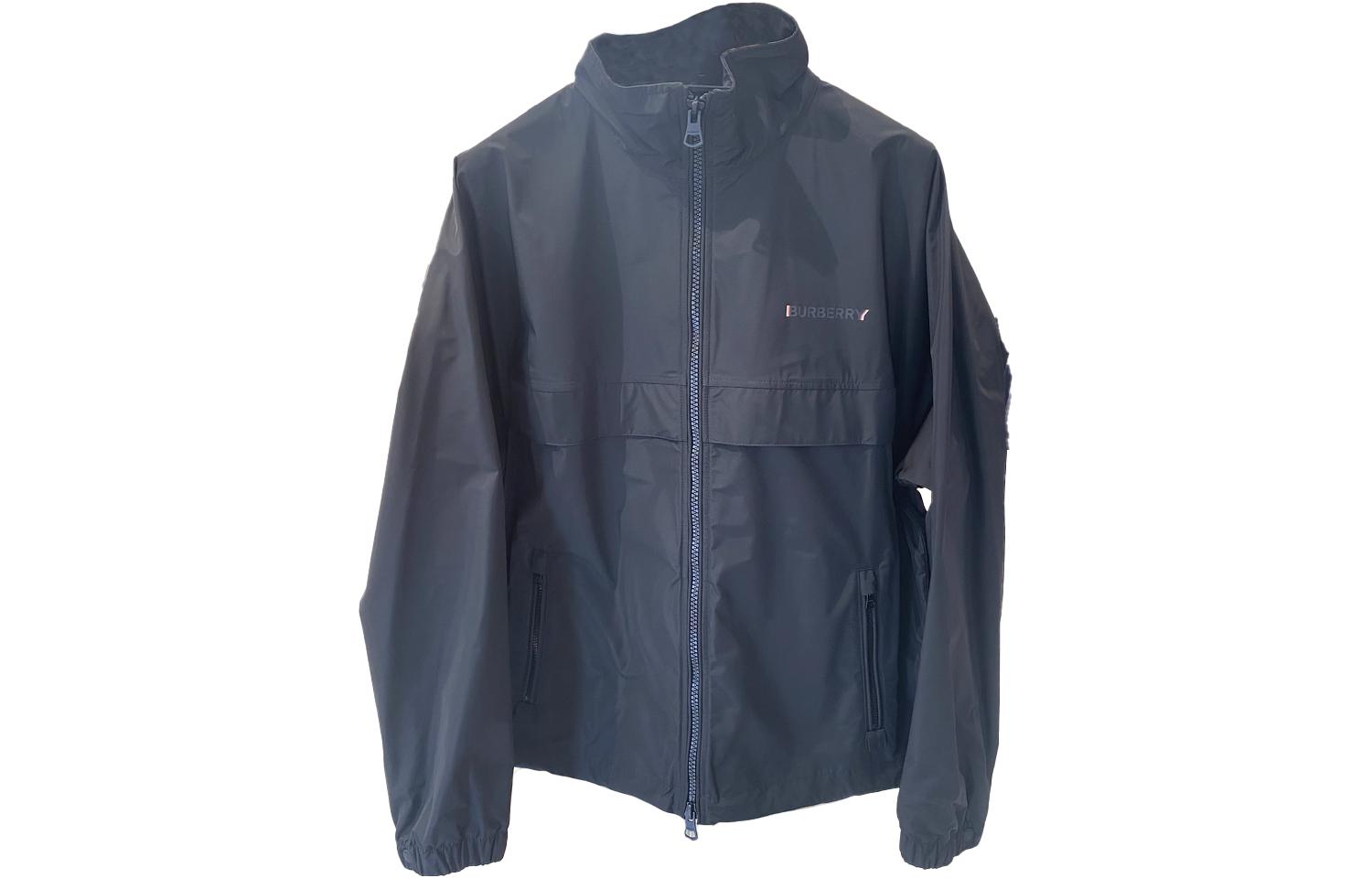 Burberry  Black Solid Letter Print Zip-Up Jacket 80663671