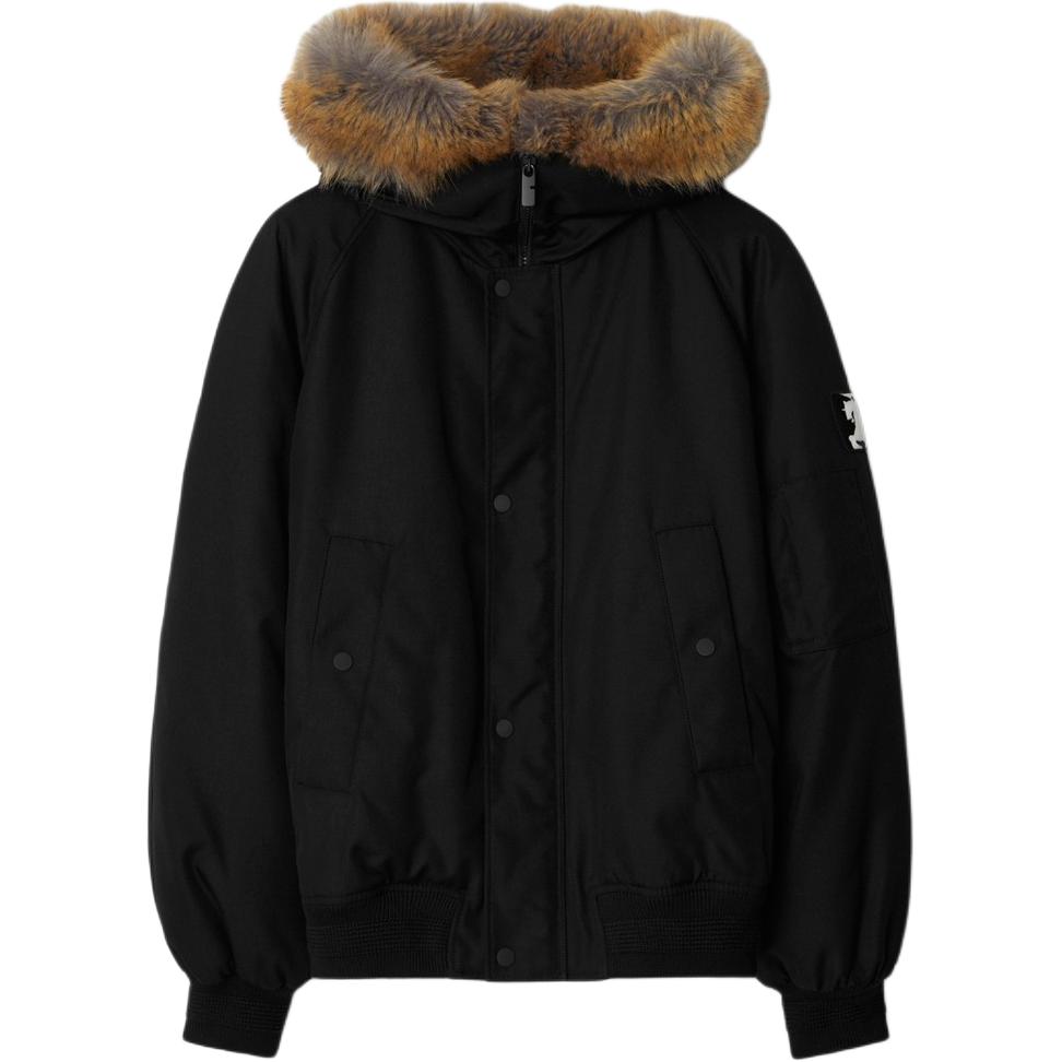 Burberry  Black Solid Logo Hooded Zip-Up Down Jacket 80915651